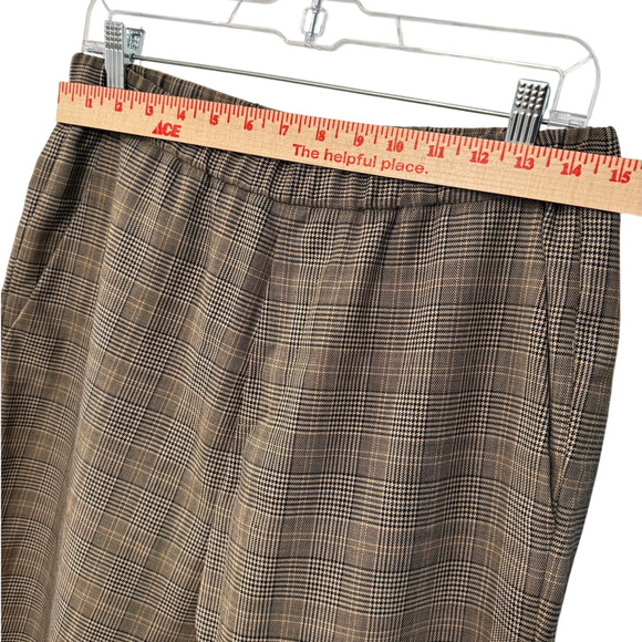 Nili Lotan 4 Elastic Waist Plaid Wool Delancy Dress Pants Cropped Gray Tan - Picture 8 of 16